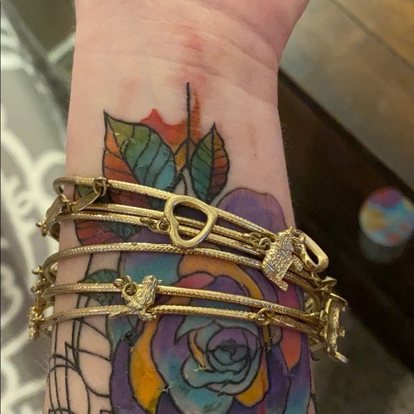 6 gold bangles. Elephants, birds, & heart charms - Picture 3 of 16